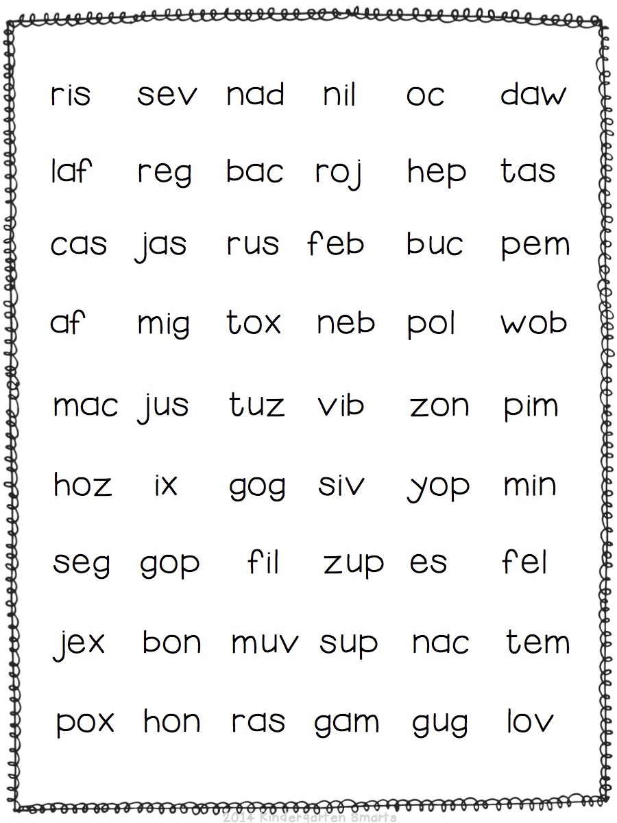 Cvc Nonsense Word List Free Printable